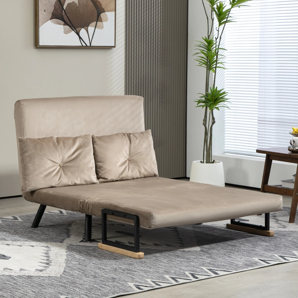 Divano Letto 3 in 1 in Tessuto Effetto Velluto con Schienale Regolabile e 2 Cuscini, 102x73x81 cm, Marrone Chiaro