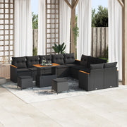 Set di Divani da Giardino con Cuscini da 13 Pezzi Nero Polyrattan Acacia