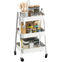 Carrello da Cucina Multiuso a 3 Livelli 42,4x29,8x74,5H cm con Ruote e Freno Bianco