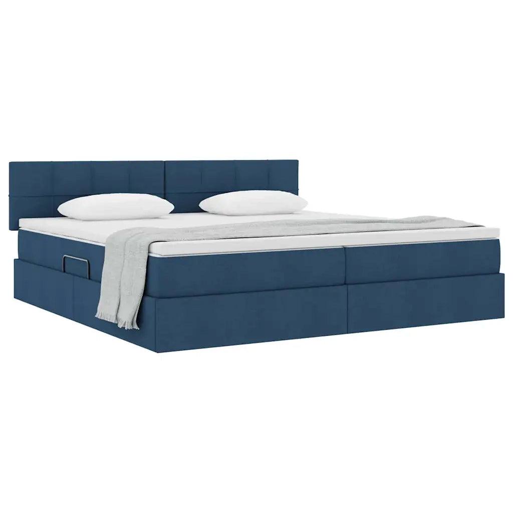 Letto con contenitore e materasso con testiera Blu 200 x 200 cm