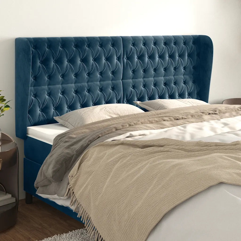 Testiera ad Orecchio-Testata con Orecchie Blu Scuro 203x23x118/128 cm in Velluto 567867