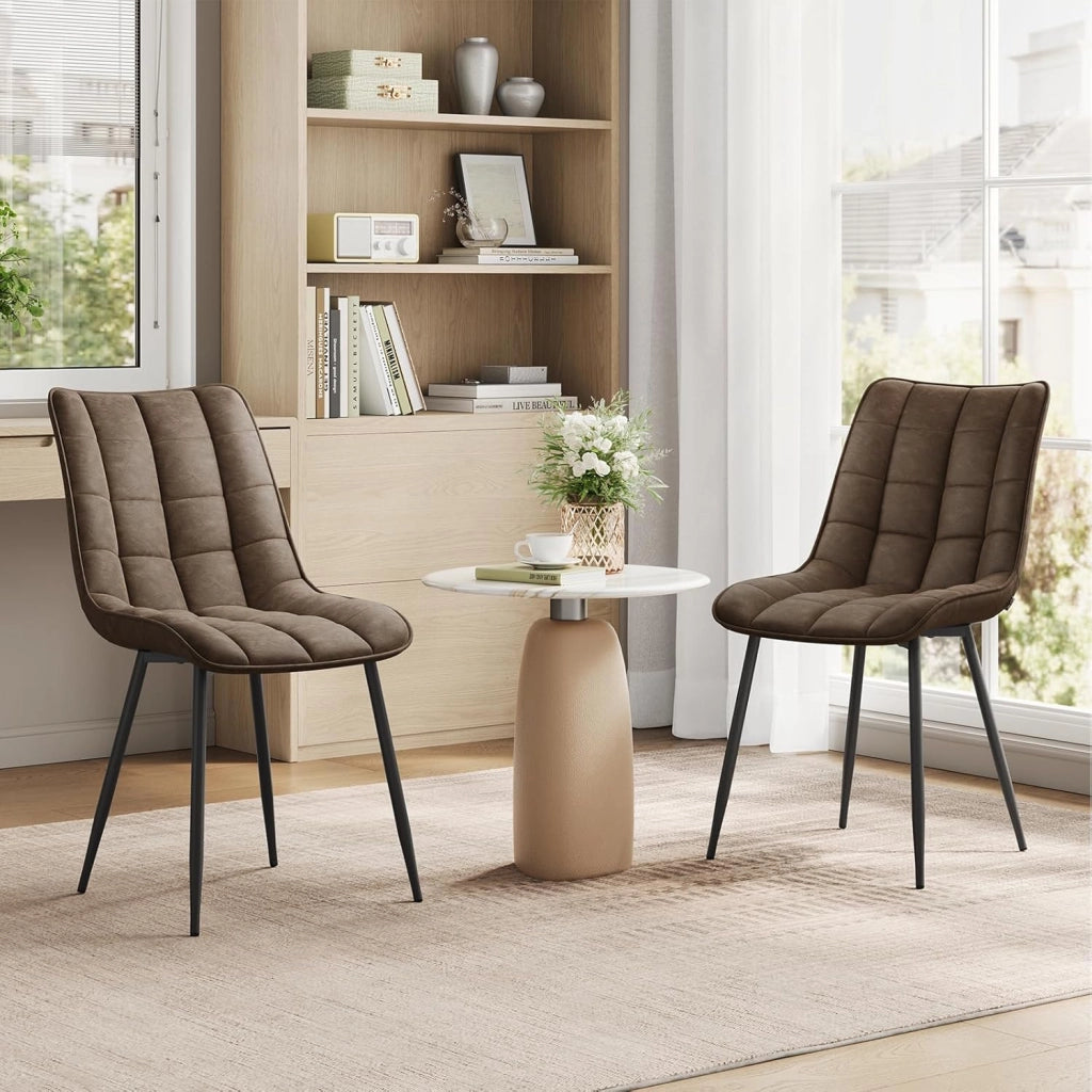 Sedie da Pranzo con Schienale senza Braccioli Sgabello in Ecopelle per Cucina Marrone BH207br-2
