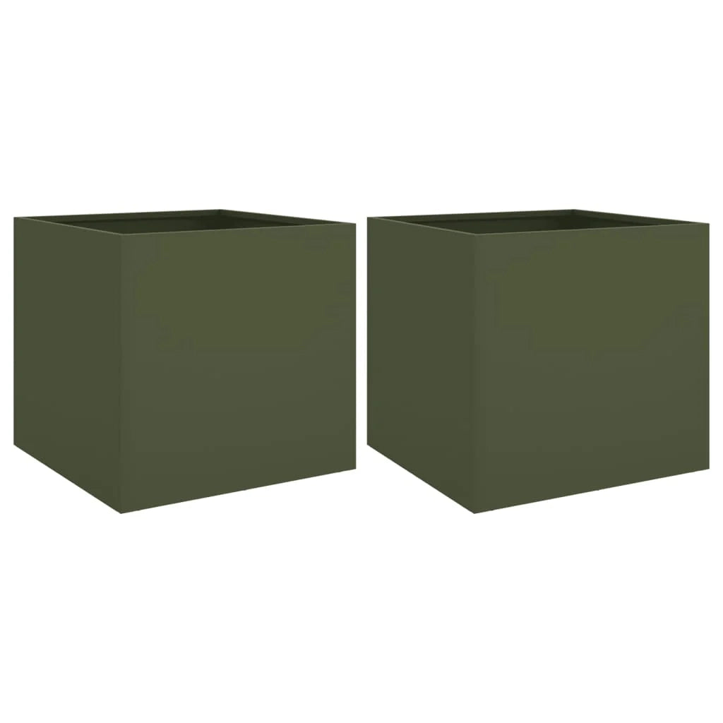 Fioriera aiuola rialzata fioriera aiuola giardino terrazza set da 2 oliva 42 x 40 x 39 cm acciaio verde 02_0039084