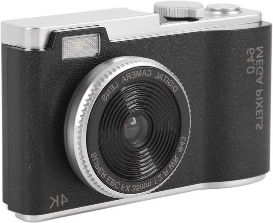 Camera Digitale 4K HD con Zoom 16x, CCD Vintage, Schermo 2.4", Compatta per Principianti e Selfie, Inclusa Carta di Memoria da 64GB