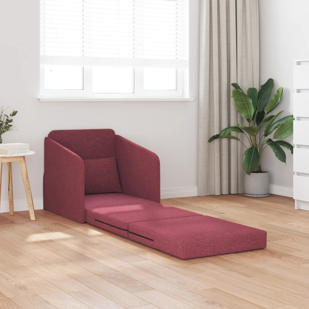Divano letto a pavimento 2 in 1 rosso vino 65x80x83 cm tessuto