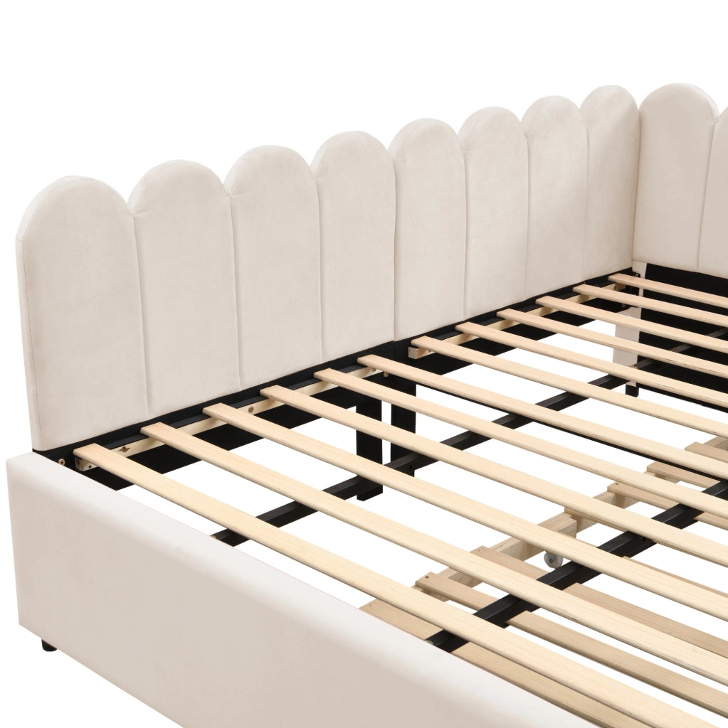 Letto imbottito 140x200 cm a L con letto estraibile in tessuto