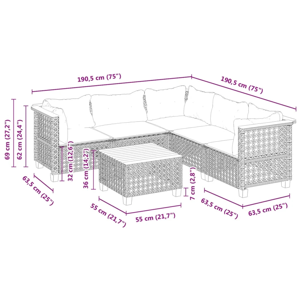 Set Divano da Giardino 6 pz con Cuscini Nero in Polyrattan 3261830