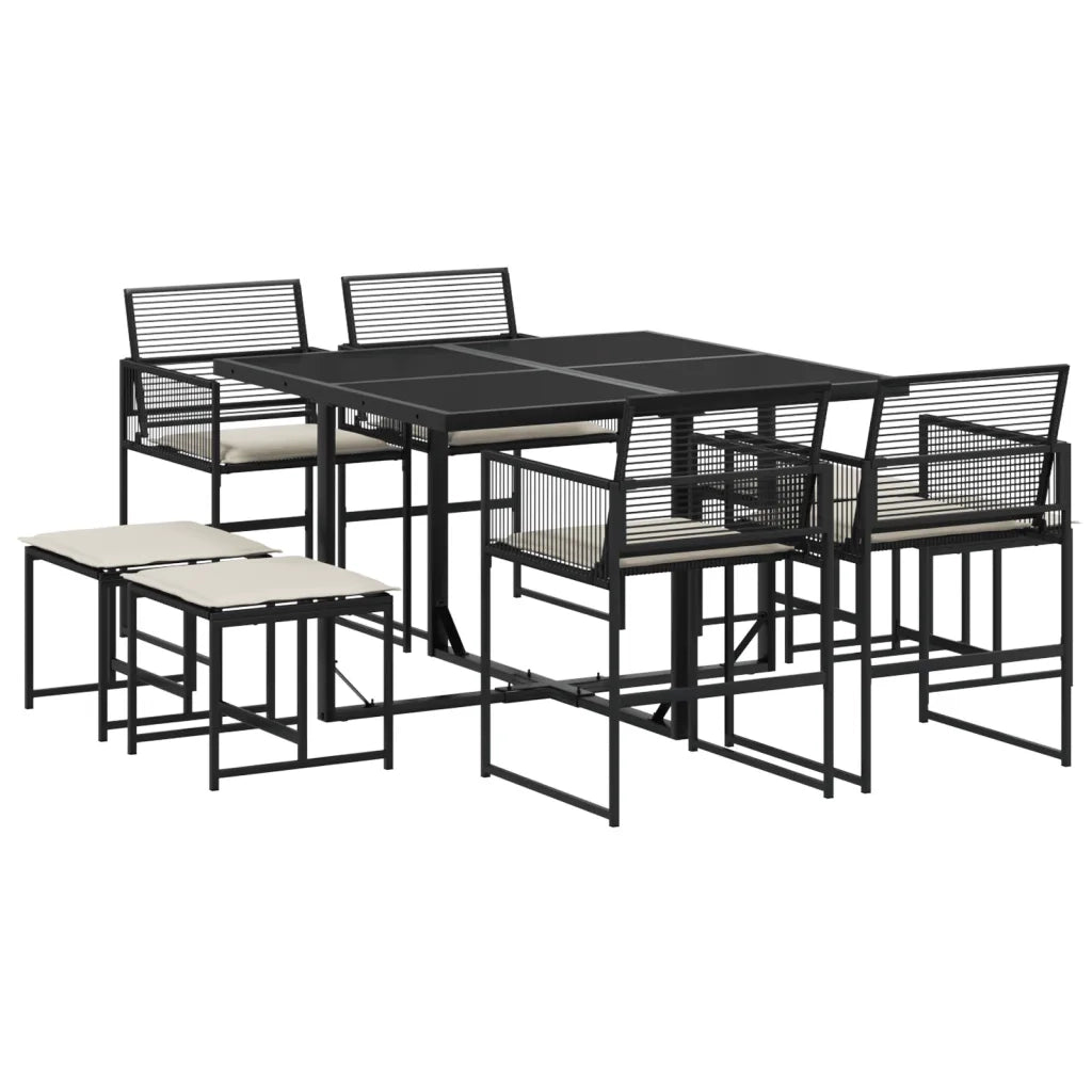 vidaXL Set da Pranzo da Giardino 9 pz con Cuscini Nero in Polyrattan
