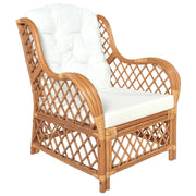 Divano con Cuscino Marrone Chiaro in Rattan Naturale e Lino