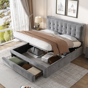 Letto matrimoniale imbottito 140x190 cm in velluto grigio con contenitore e testiera regolabile