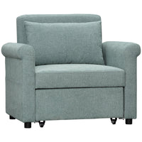 Poltrona Letto Singolo Schienale Regolabile 96x84,5x87,5 cm in Tessuto effetto Lino Verde