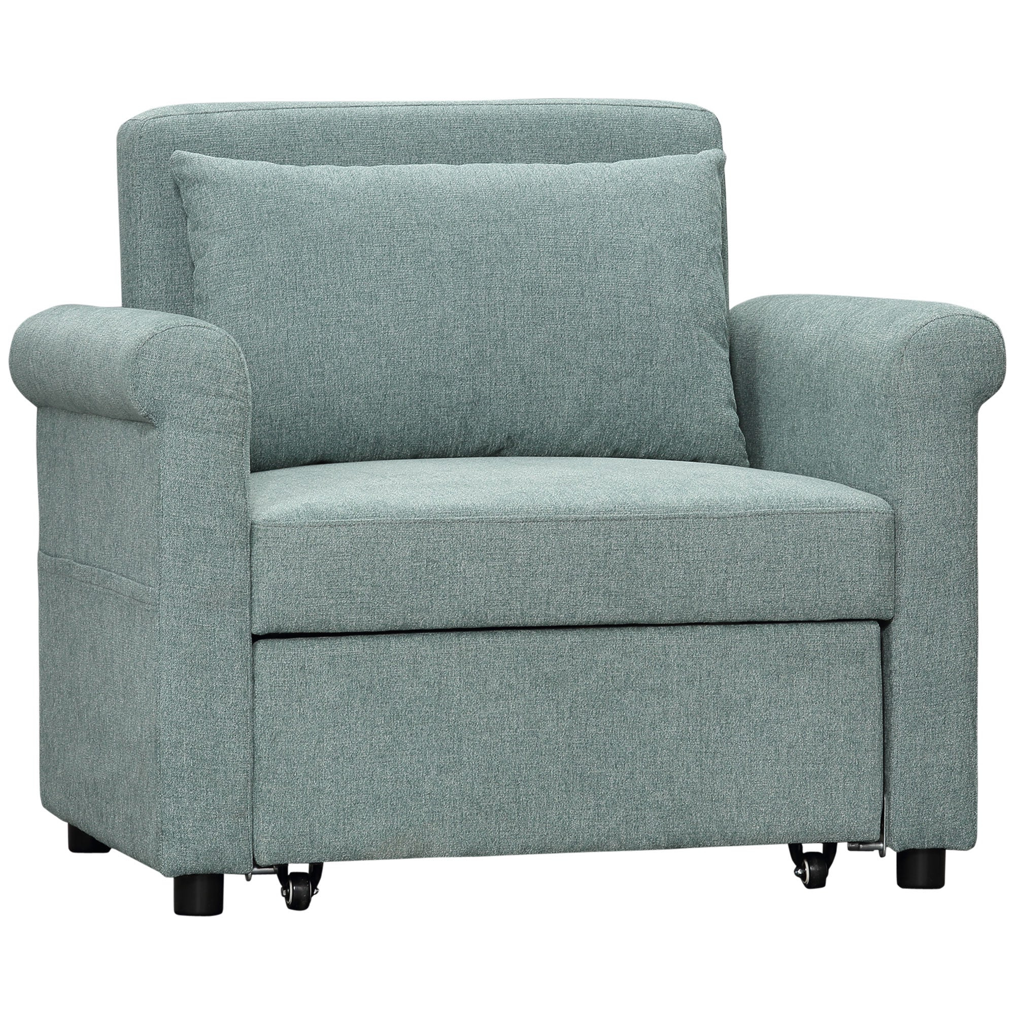 Poltrona Letto Singolo Schienale Regolabile 96x84,5x87,5 cm in Tessuto effetto Lino Verde