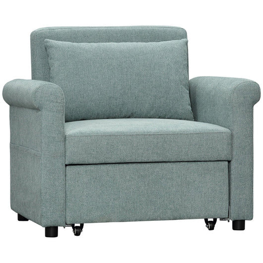 Poltrona Letto Singolo Schienale Regolabile 96x84,5x87,5 cm in Tessuto effetto Lino Verde