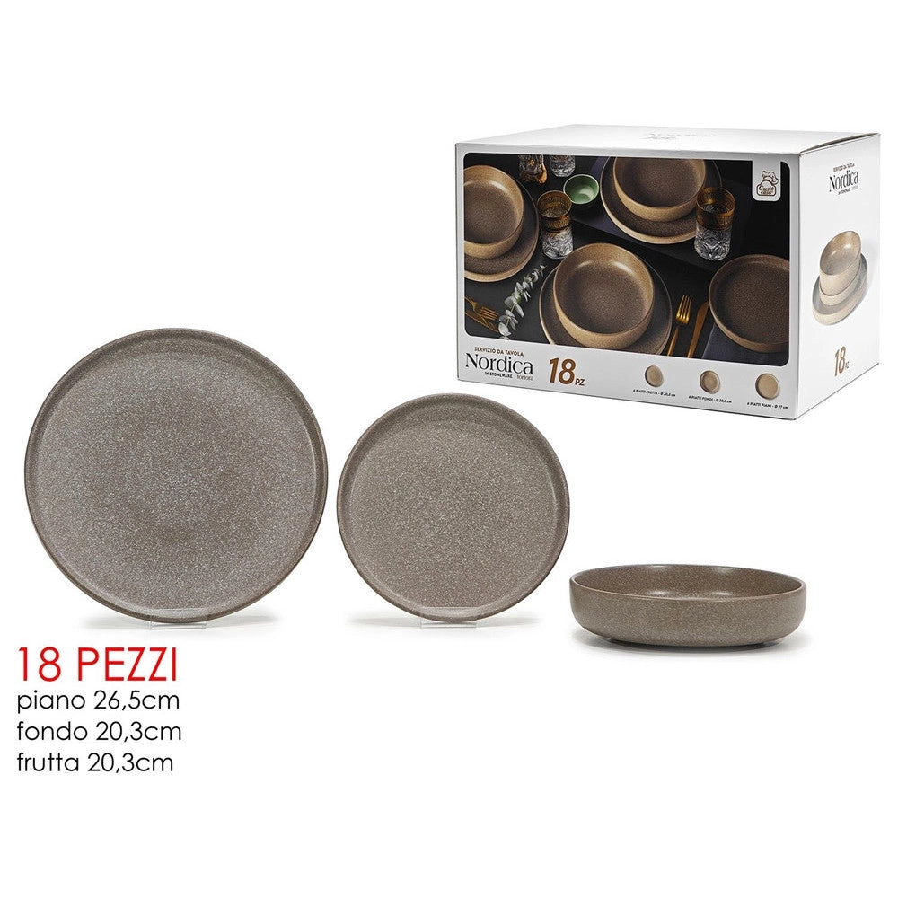 Trade Shop - Set Servizio Da Tavola Di Piatti In Stoneware 18 Pezzi Design Nordico Elegante In 2 Colori -