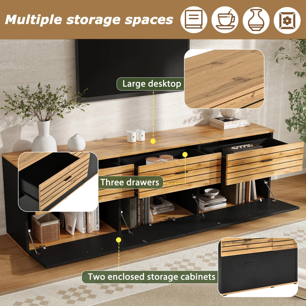 Mobile porta TV con 3 cassetti e 2 ante, 3 vani interni, per soggiorno, per tv fino a 65 pollici, 168 × 38 × 59 cm