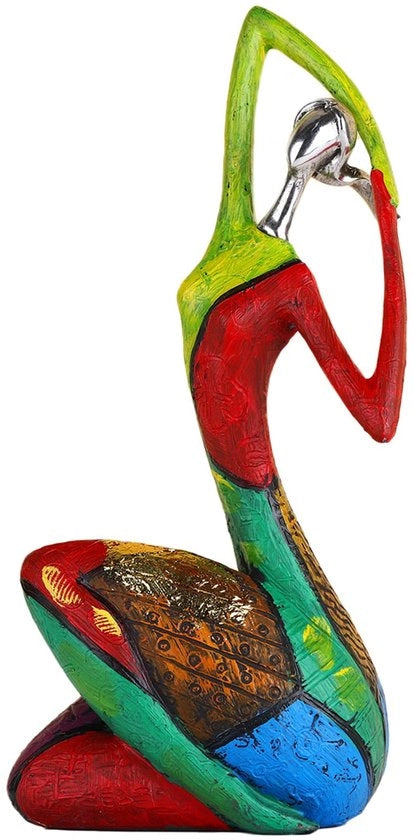 Figura di donna d'arte astratta - Carattere yogico colorato per decorazione moderna della casa - Figurina manufatta con disegno espressivo - Dipinto a olio a mano di un'immagine di donna (C)
