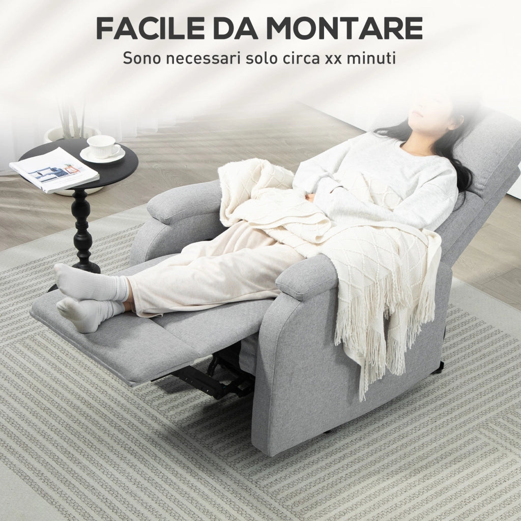Poltrona Reclinabile Manualmente a 60° 69x91,5x103 cm con Poggiapiedi Extra Imbottita in Tessuto Grigio