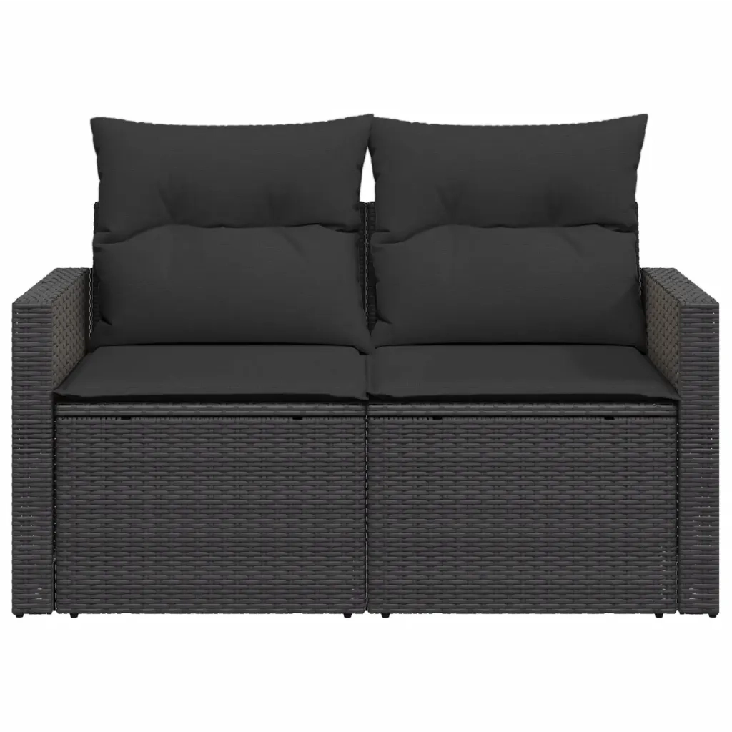 Divano da Giardino con Cuscini a 2 Posti-Sofa da Giardino-Divano da esterno Nero in Polyrattan 727054