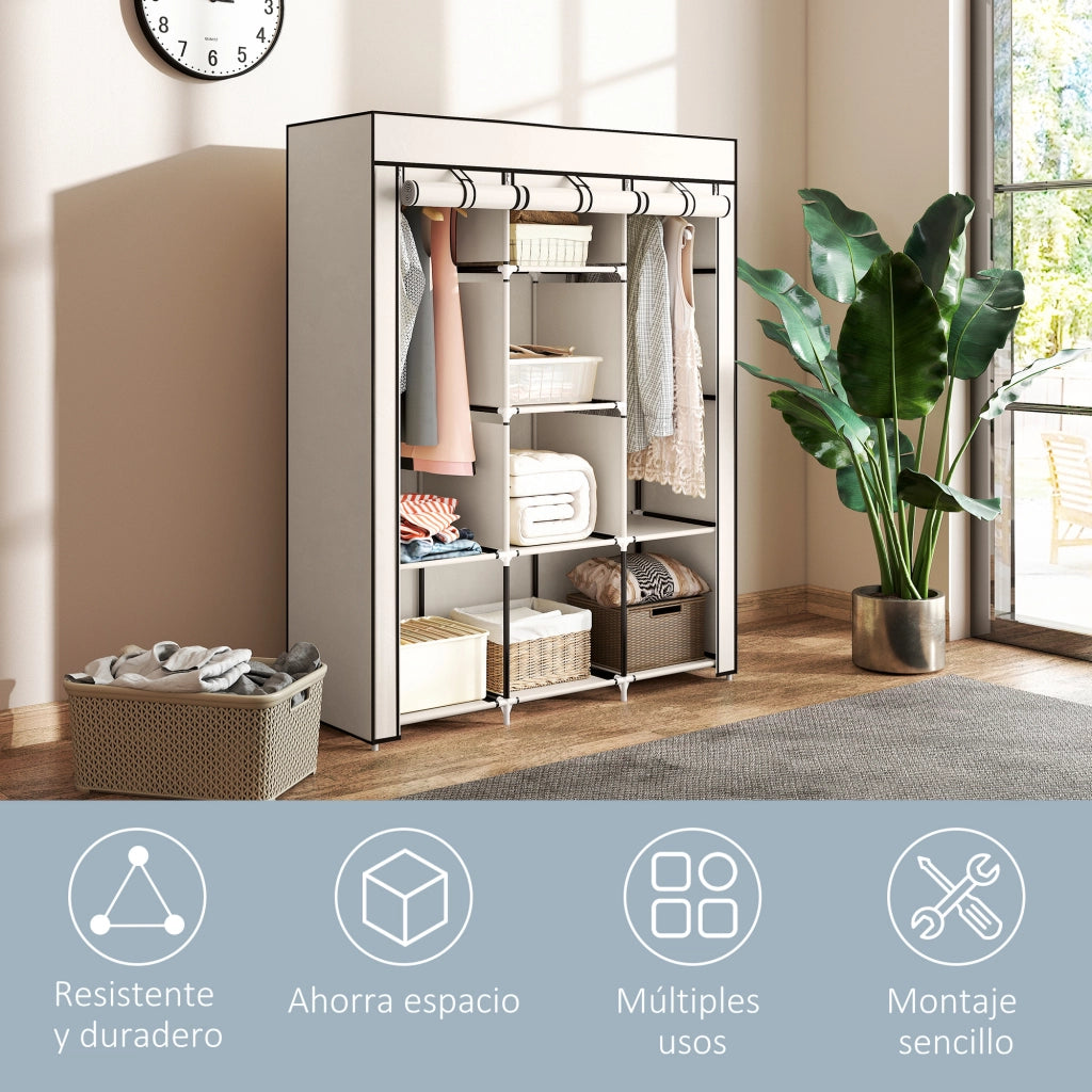 Armadio Pieghevole con 8 Ripiani e 2 Appendiabiti ¨C zephmum ¨C Crema 125x43x162,5 cm