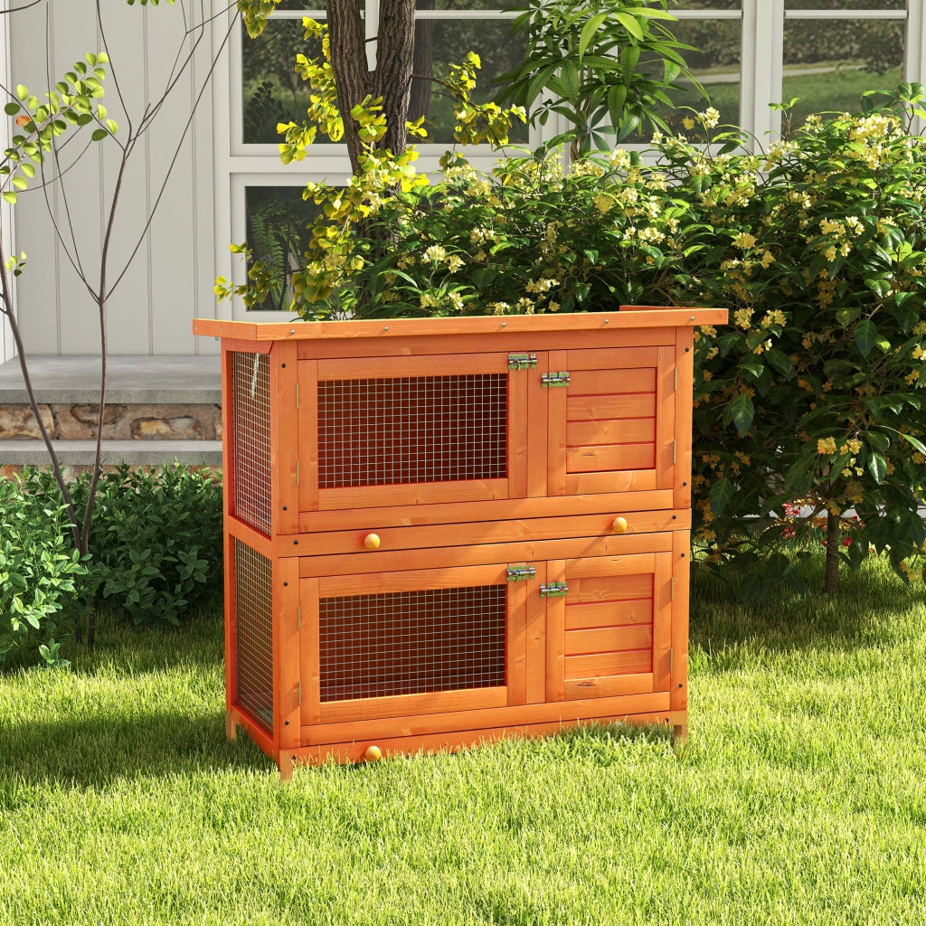 Casetta per Conigli 2 Livelli ¨C zephmum ¨C Legno Naturale 90x45x90 cm