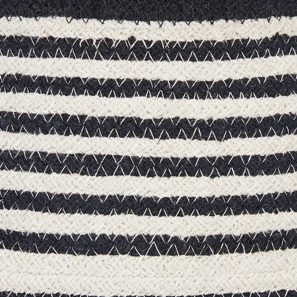 Cesto portabiancheria in cotone intrecciato bianco e nero con manici