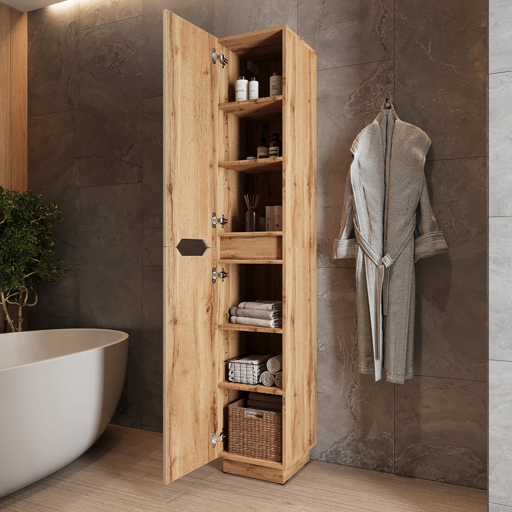 Vicco Armadio per il bagno Rovere/cashmere con struttura in piastrelle 33 x 186 cm con 2 porte