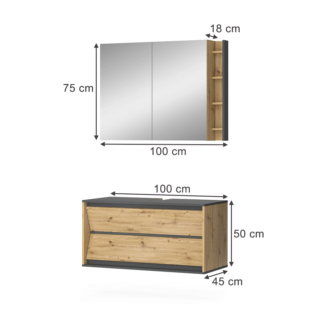Vicco Set di mobili da bagno Antracite/Artisan 2 parti