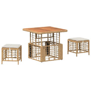 Set da Pranzo per Giardino con cuscino 3 pz | Set Salotto da Giardino Naturale e Bianco
