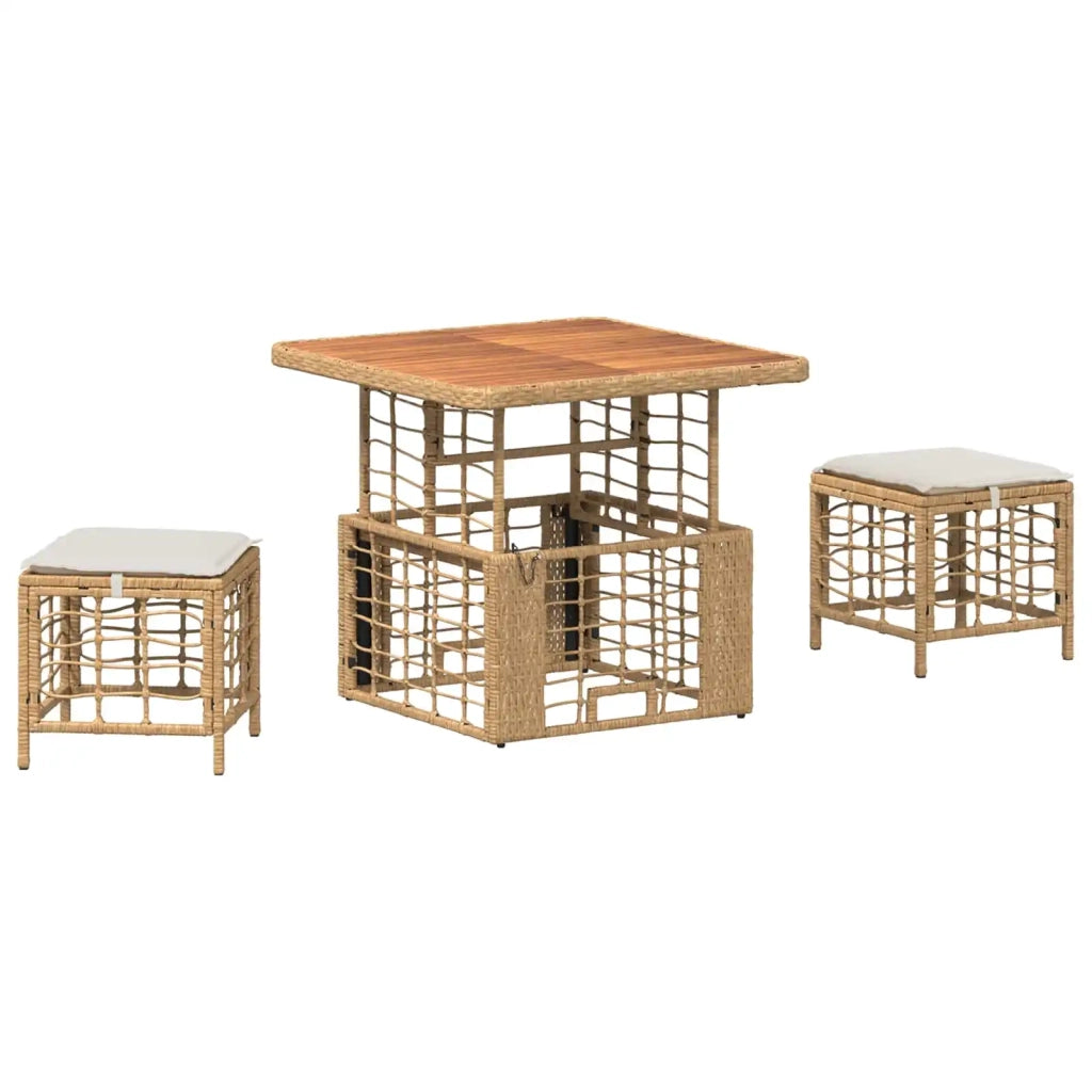 Set da Pranzo per Giardino con cuscino 3 pz | Set Salotto da Giardino Naturale e Bianco