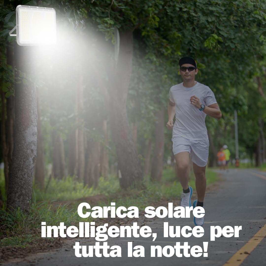 Faretto LED Solare da Esterno 600W, Faro con Sensore Crepuscolare e 150 LED