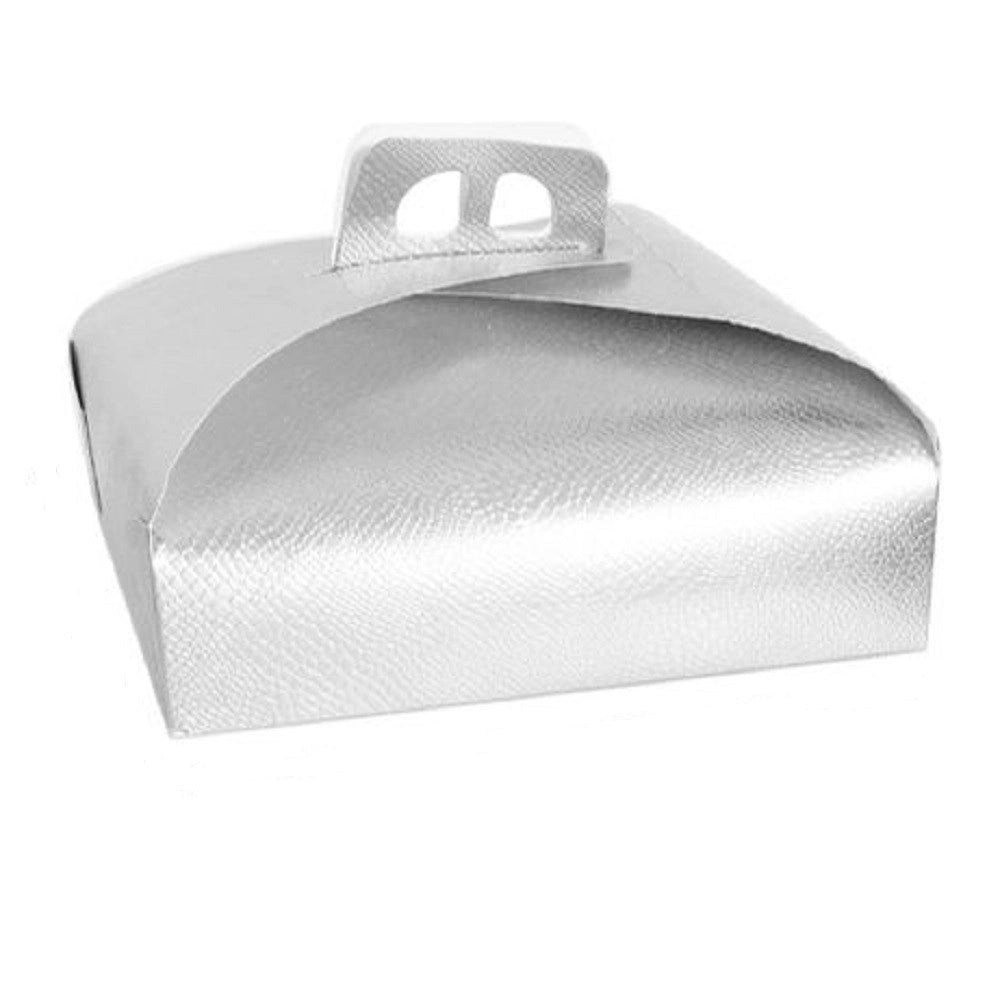 Trade Shop - Set 3 Pz Scatola Porta Torta Argento 25x25cm Dolci Pasticceria Festa Party 58012 -