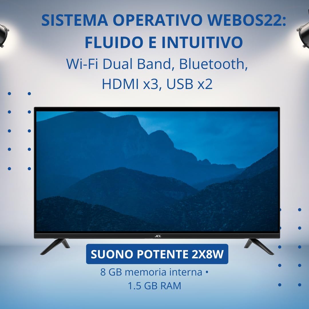 JCL Smart TV 43 Pollici 4K UHD HDR, Android TV, Wi-Fi, DVB-T2, Tripla Porta HDMI, USB, VESA, Modello JCL43WEBOS4K