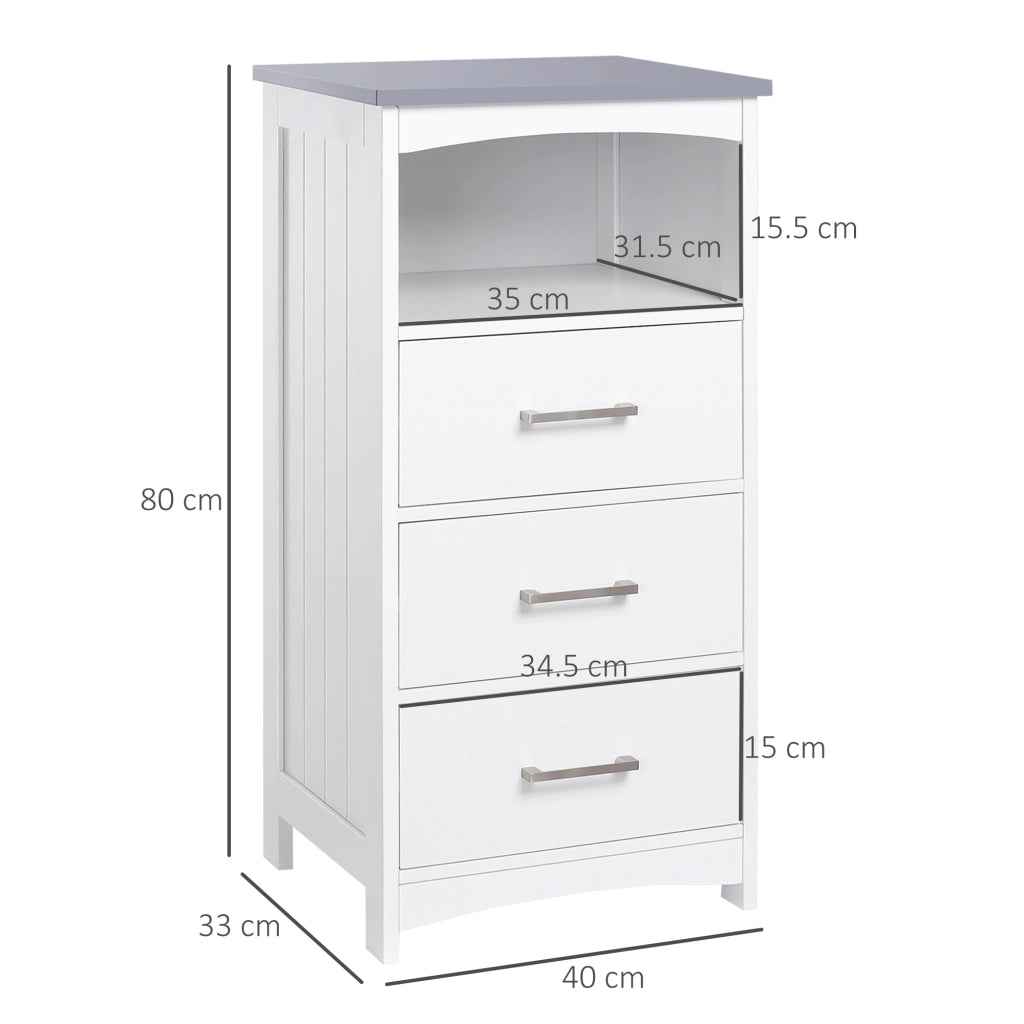 Mobiletto Bagno con 3 Cassetti e Scaffale Aperto ¨C zephmum ¨C Bianco, MDF, 40x33x80cm