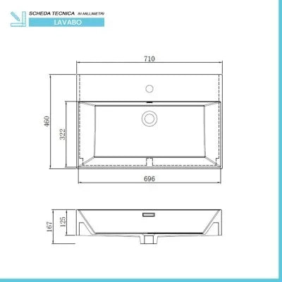 Lavabo sospeso rettangolare in resina 70 cm bianco lucido  Loto