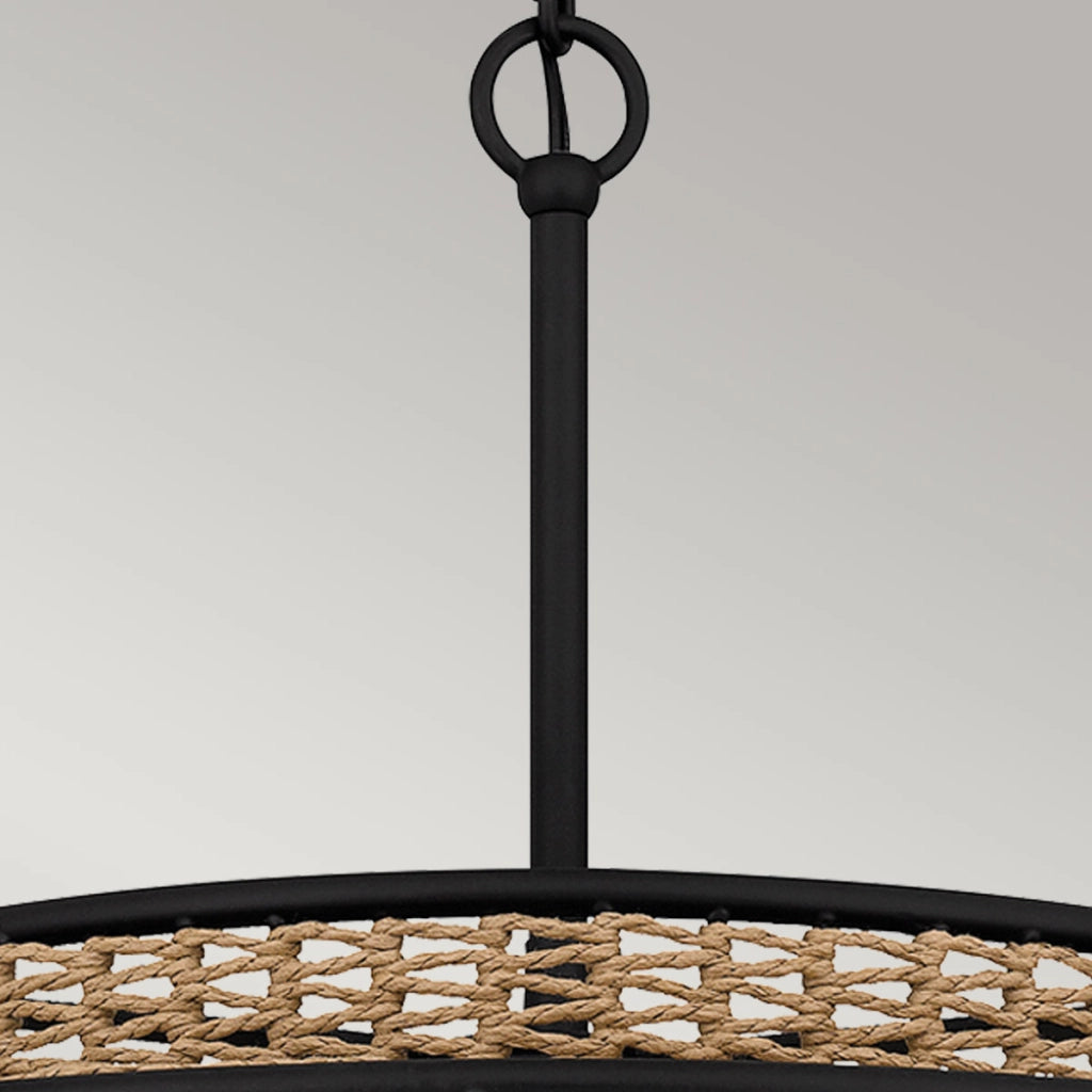 Sospensione boho in rattan beige/nero 5xE27 Quoizel Teton