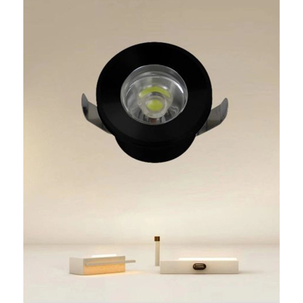Trade Shop - Faretto 1w Led Incasso A Soffitto Ip20 Nero Mini Spot Segnapassi Luce Calda 00304 -