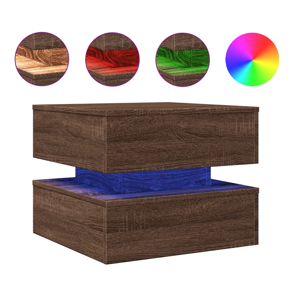 Tavolino da Salotto con Luci LED Rovere Marrone 50x50x40 cm 839860