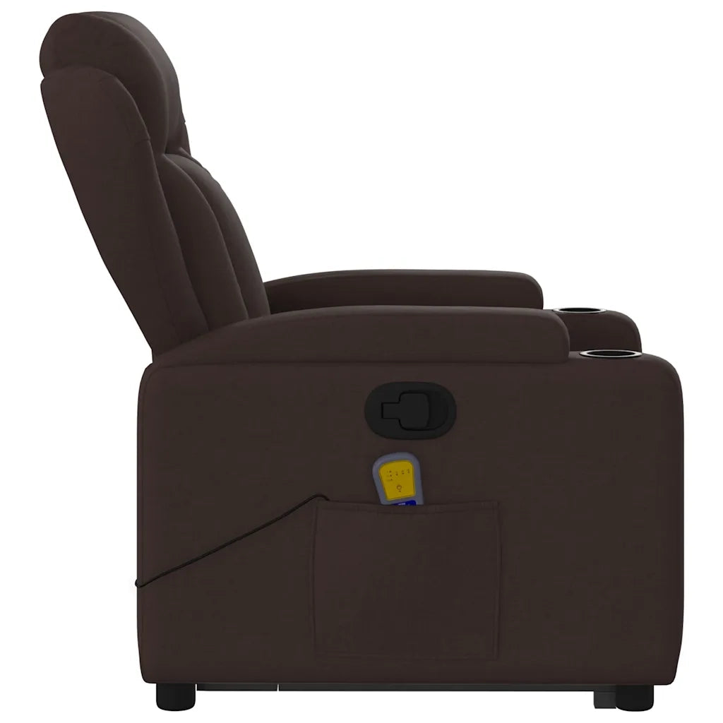 Poltrona Alzapersona Massaggi Reclinabile Marrone Scuro Tessuto 3204499