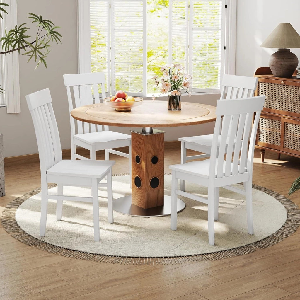 Set di 2 sedie da pranzo, sedie da cucina con schienale alto a doghe e seduta in legno di gomma, portata fino a 150 kg, 44 x 50,5 x 97 cm, per ristorante, caffetteria (bianco)