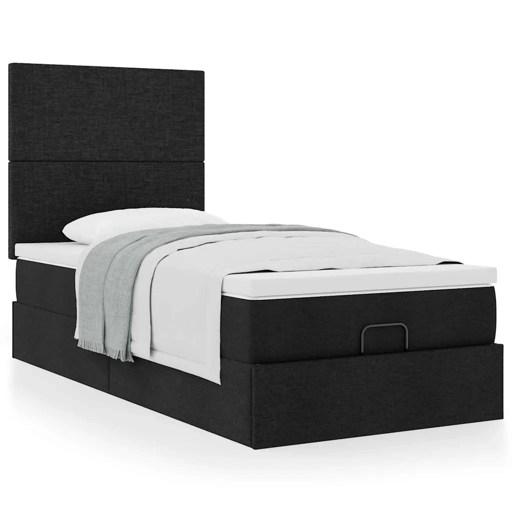 Struttura Letto Pouf con Materasso Nero 90x190 cm in Tessuto 3313038