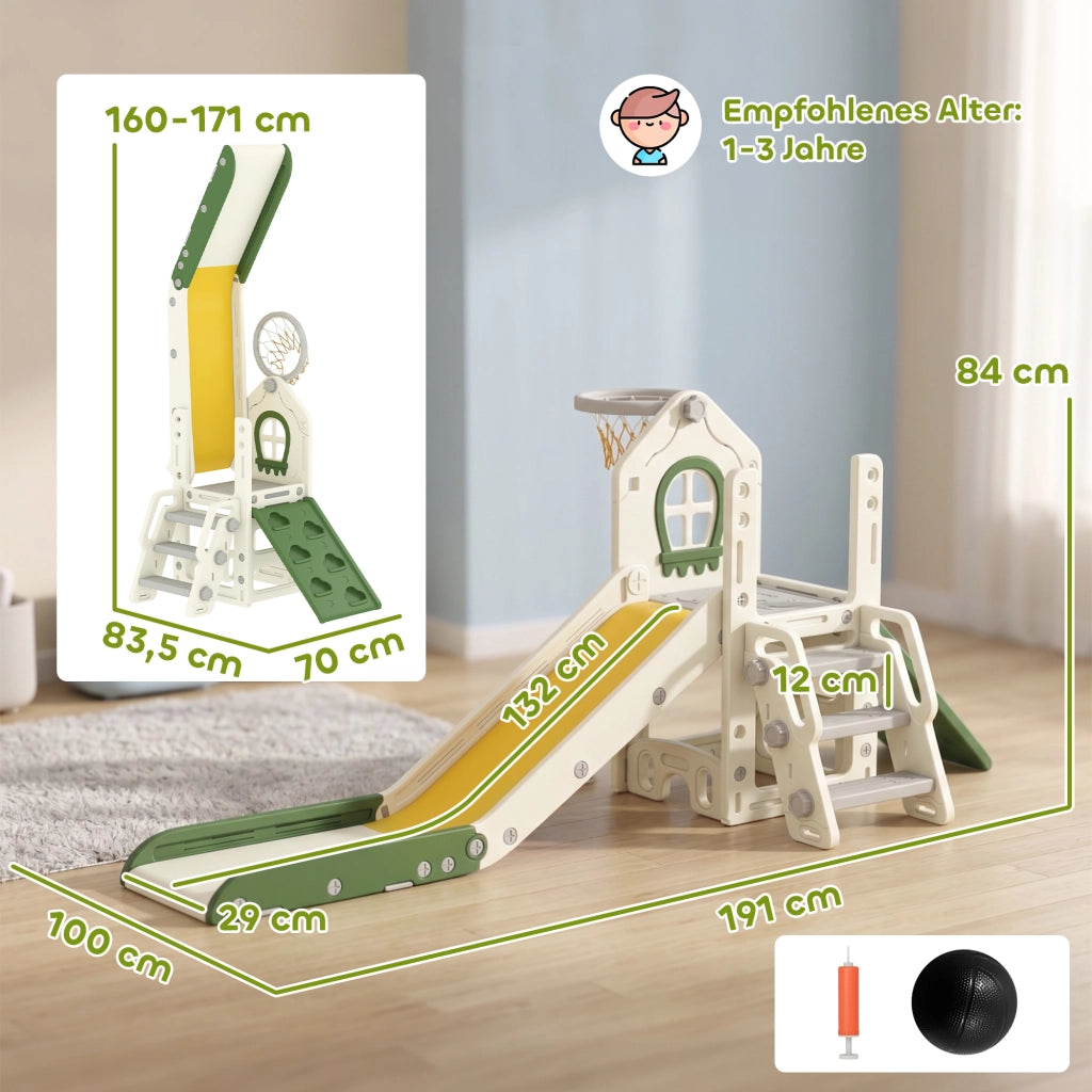 Scivolo pieghevole 4-in-1 con scala, canestro basket e contenitore ¨C Xylo ¨C bianco crema bambini 1-3 anni