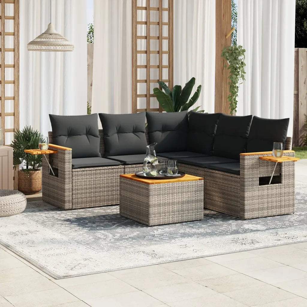 Set Divano da Giardino 6 pz con Cuscini Grigio in Polyrattan 3259211