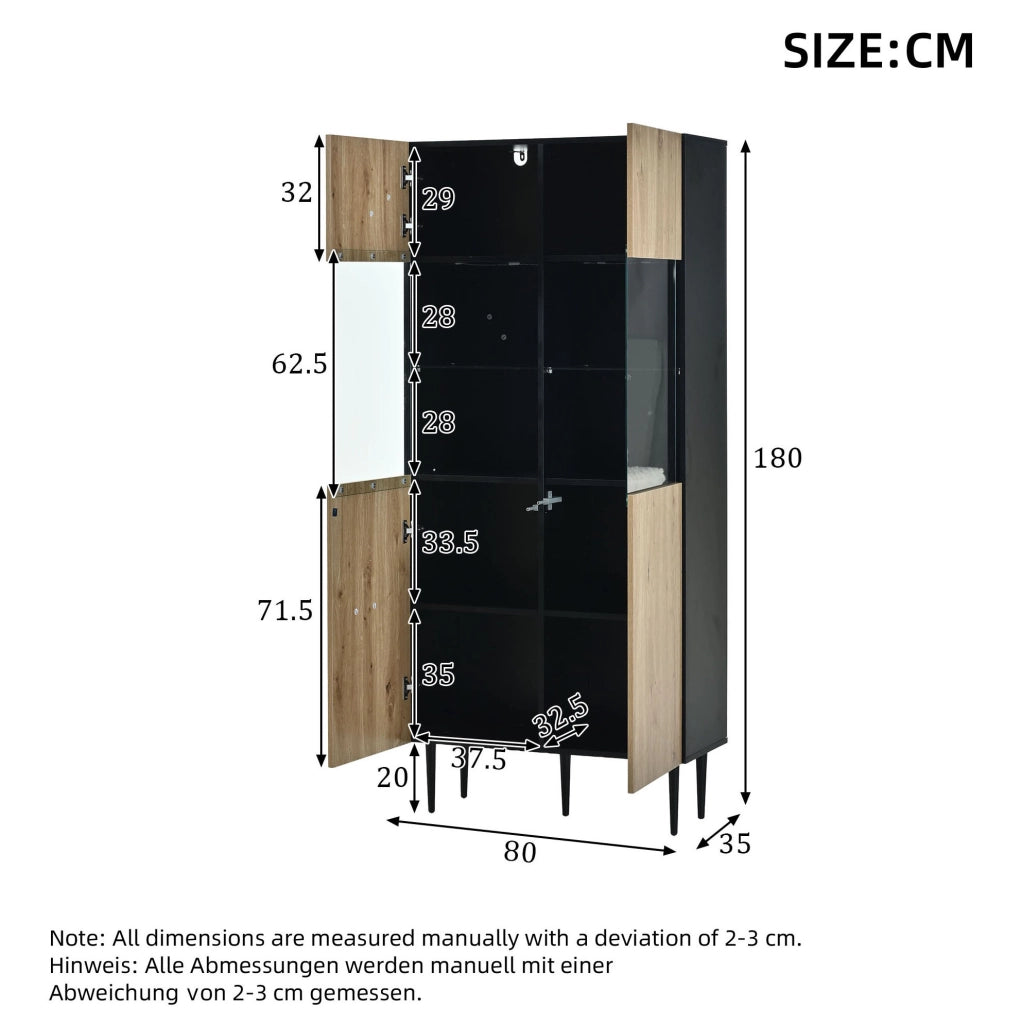 Vetrina moderna LED 80x35x180 cm in MDF, vetro temperato e metallo