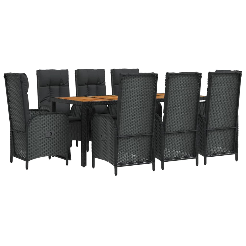 Set da pranzo da giardino da 9 pezzi e cuscini resina intrecciata nera 02_0014829