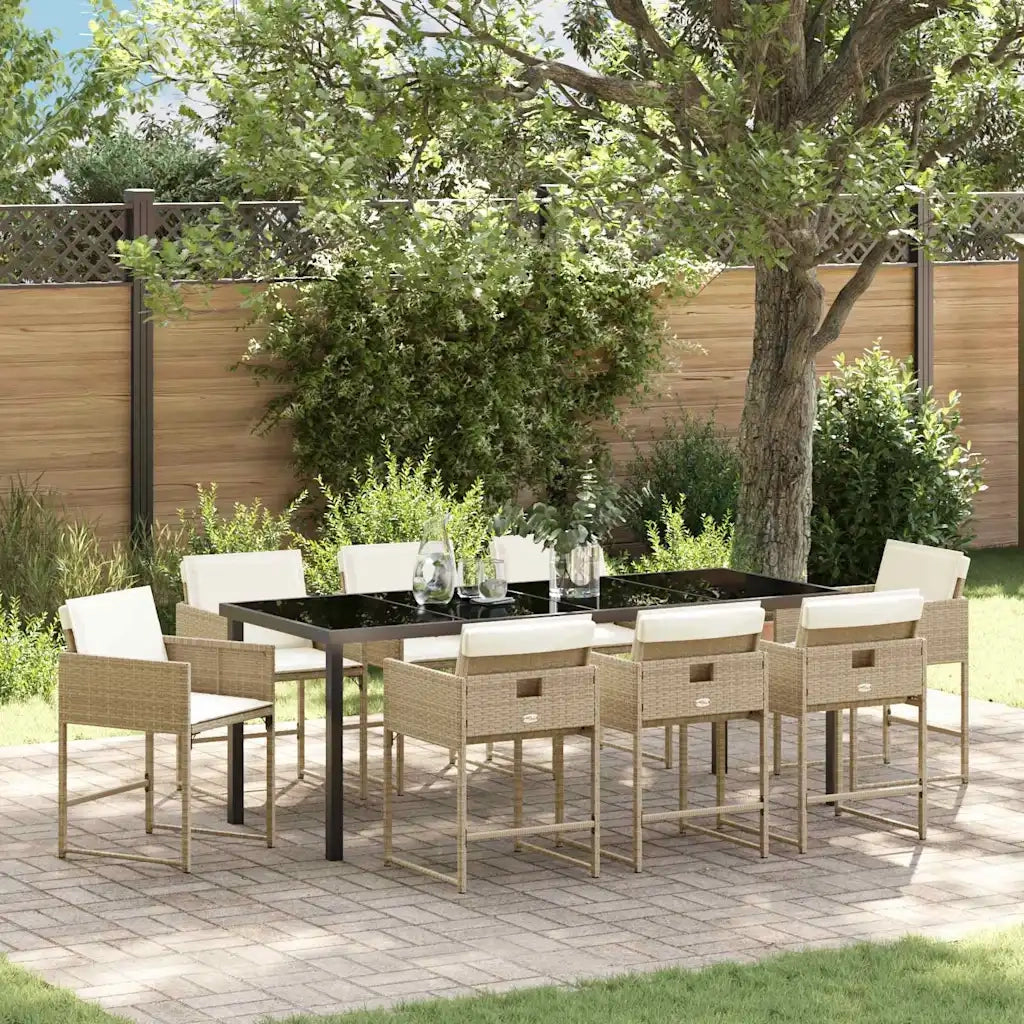 Set da Pranzo per Giardino 9 pcs Beige polyrattan 3380732