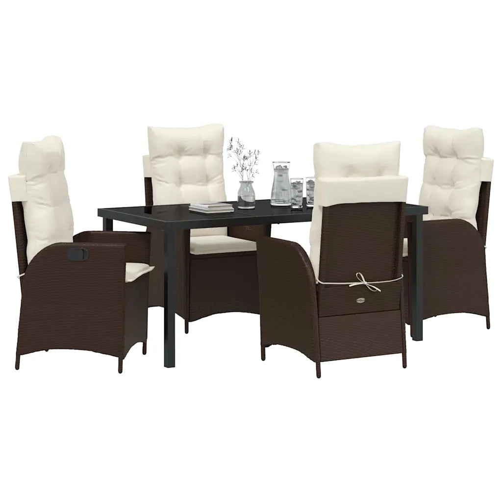 Set da Pranzo per Giardino con cuscino 5 pcs Marrone polyrattan 3380494