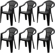 Sedia Da Giardino In Plastica Con Braccioli Impilabile - Set di 6 Sedie Per Esterno - Ratak - Antracite