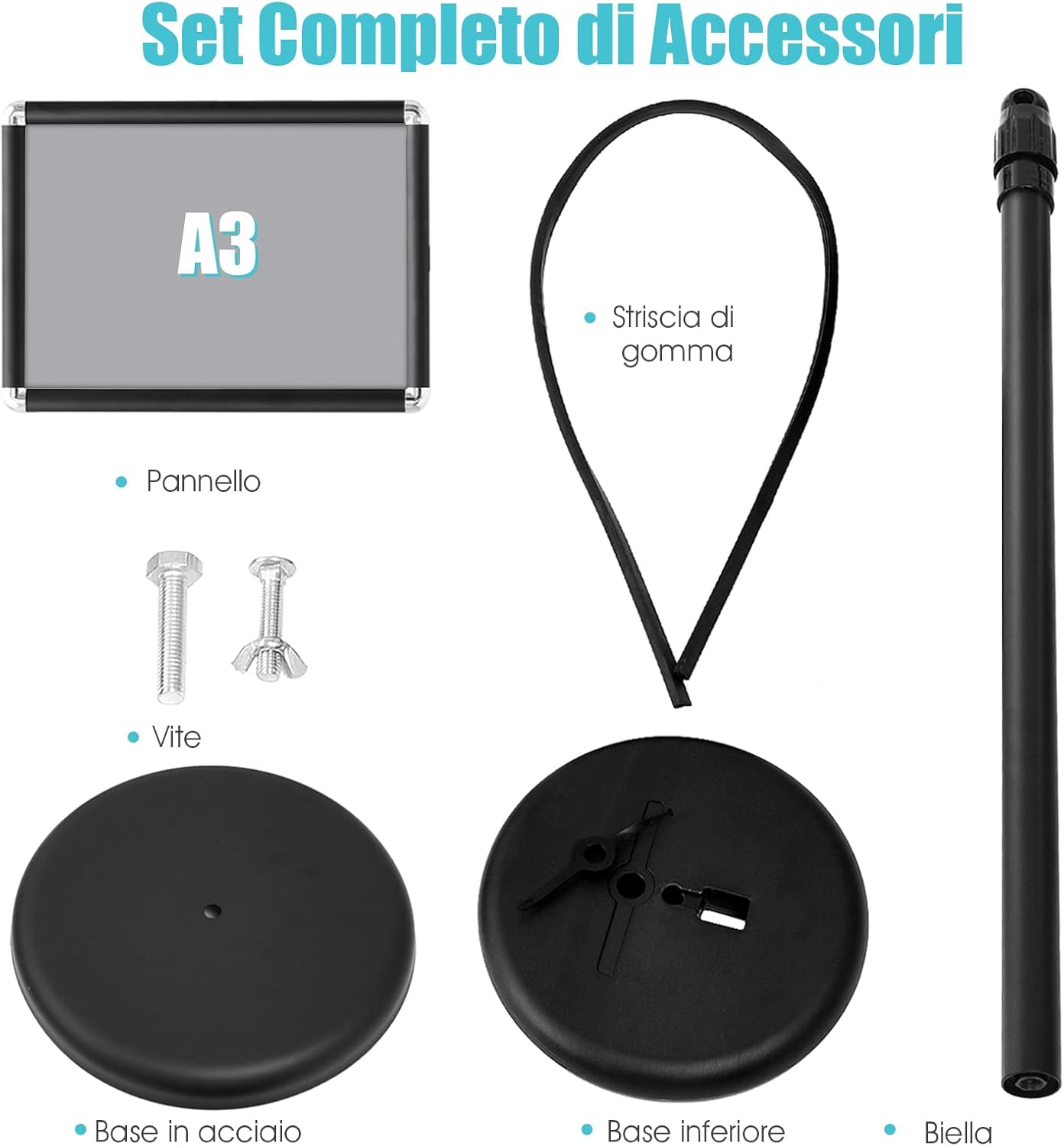 Set 2 Pezzi Supporto Poster Menù Stand per Pubblicità da Terra in Metallo, Girevole e Regolabile in Altezza, A4 / A3 (A3 Nero x 2)