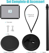 Supporto Poster Menù Stand per Pubblicità da Terra in Metallo, Girevole e Regolabile in Altezza, A4 / A3 (A3 Nero)