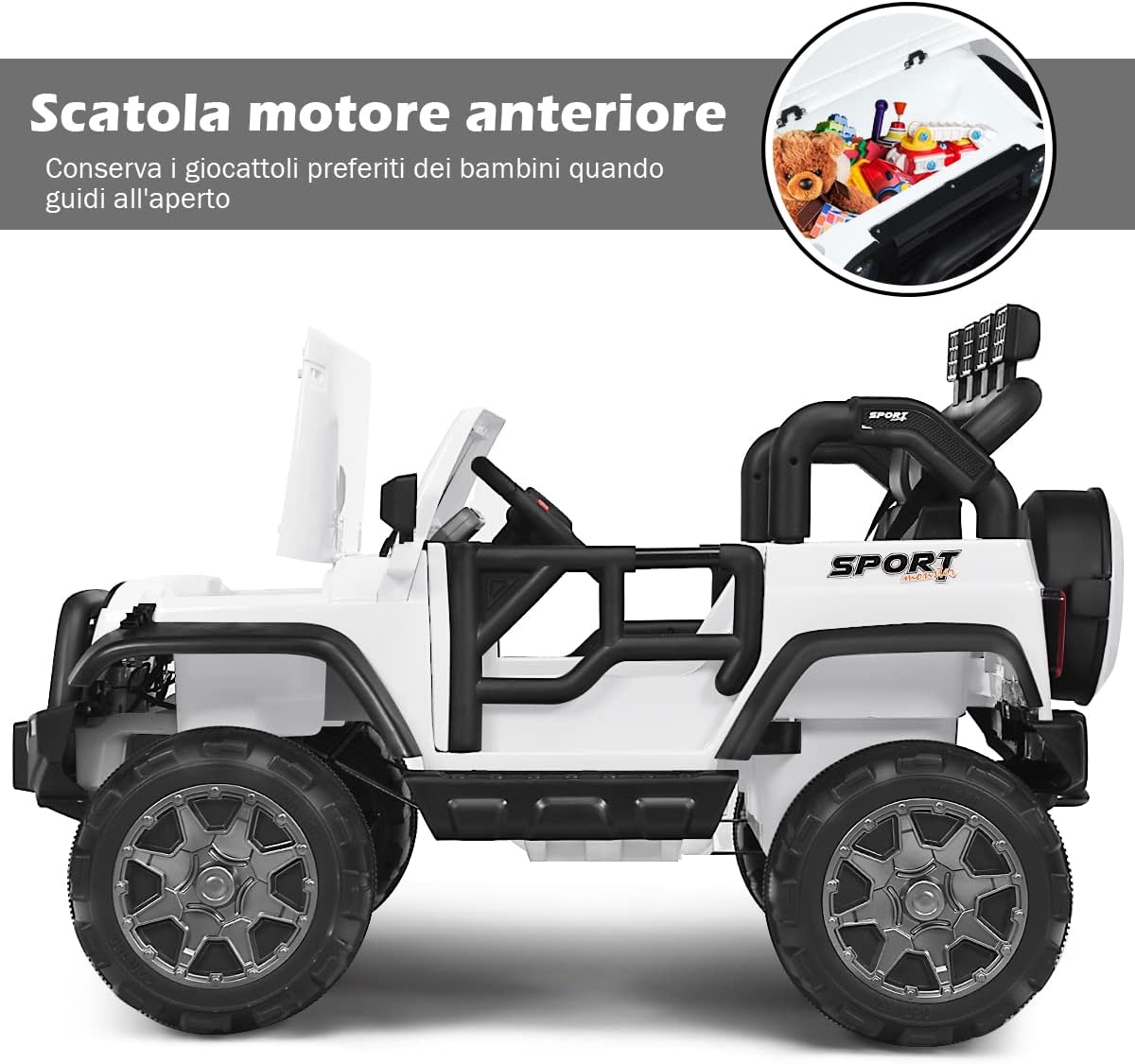 Auto Macchina Elettrica per Bambini 12V, Veicolo Elettrico a Batteria a 2 Posti, con Telecomando 2,4 G, Porta USB e AUX, per Bambini 3+ Anni (Bianco)